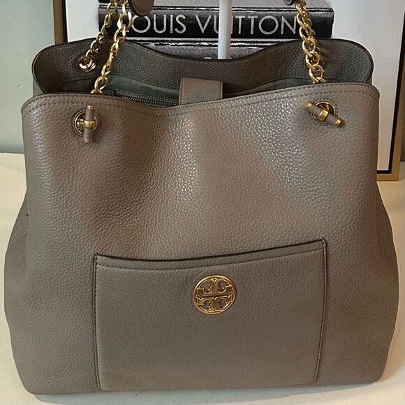 Tory Burch Gray Leather Shoulder Bag Tote - Picture 11 of 14